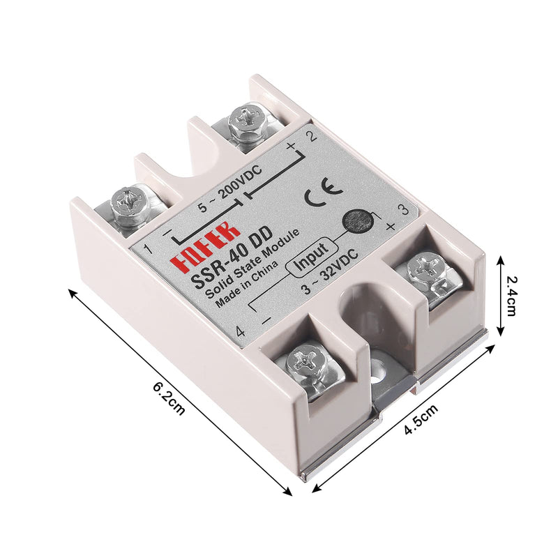 [Australia - AusPower] - Alinan 2pcs SSR-40DD Solid State Relay DC to DC Input 3-32V DC Output 5-60V DC Single Phase Semi-Conductor Relay 2 