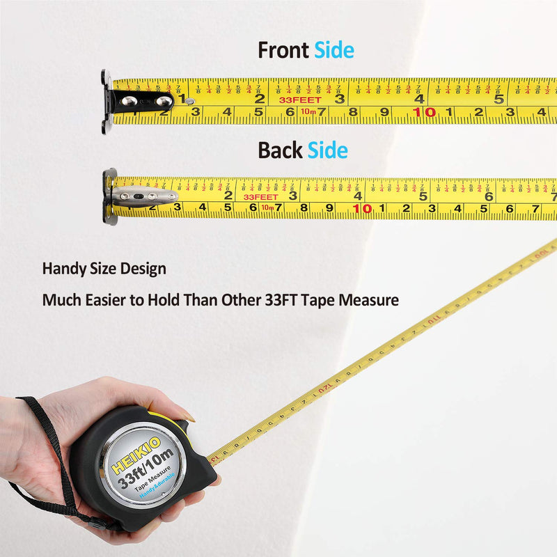 [Australia - AusPower] - Measuring Tape 33 Feet(10M), Double-sided Metric and Inch Scale with Fractions, Retractable Tape Measure with Double Stop Buttons and Magnetic Hook By HEIKIO 