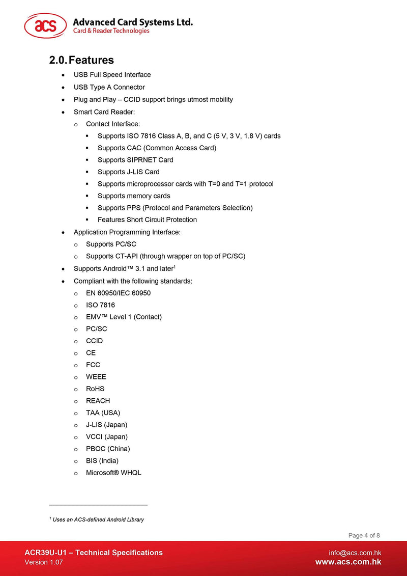 [Australia - AusPower] - USB Smart Card Reader ACS ACR39U 