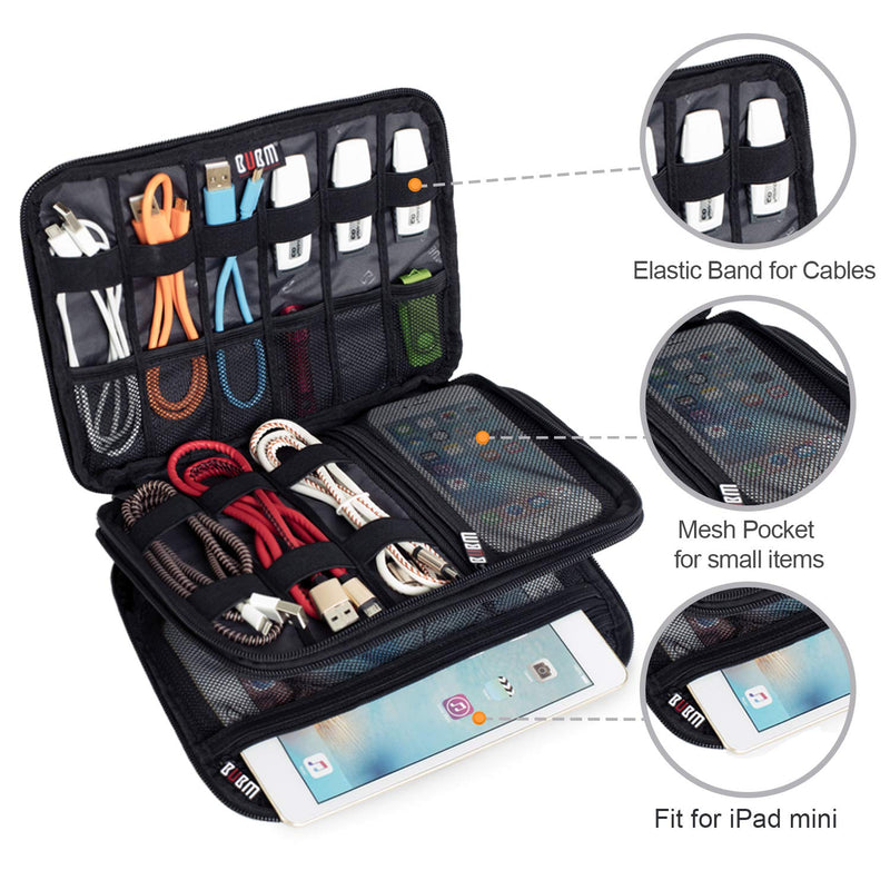 [Australia - AusPower] - BUBM Double Layer Electronic Accessories Organizer, Travel Gadget Bag for Cables, USB Flash Drive, Plug and More, Perfect Size Fits for iPad Mini (Medium, Black) Medium,2-layer 