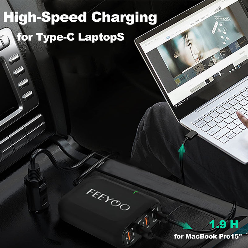 [Australia - AusPower] - 119W USB C Car Charger, FEEYOO 4-Port Fast Car Charging Adapter for Laptop with 65W USB-C PD 3.0 Port & 54W USB-A QC3.0 3 Ports for iPhone 12/11/Xs/XR/X, iPad, 65W/45W PD MacBook,Samsung Galaxy 