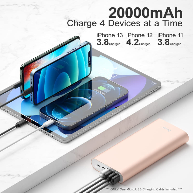 [Australia - AusPower] - Portable Charger, BONAI 20000mAh Power Bank, 4-Port Output Aluminum Polymer Portable Battery Charger, 2.0A Max Input Compatible with iPhone 11 XR 8 7 6s Galaxy S20 S8 -Rose Gold A-Rose Gold 