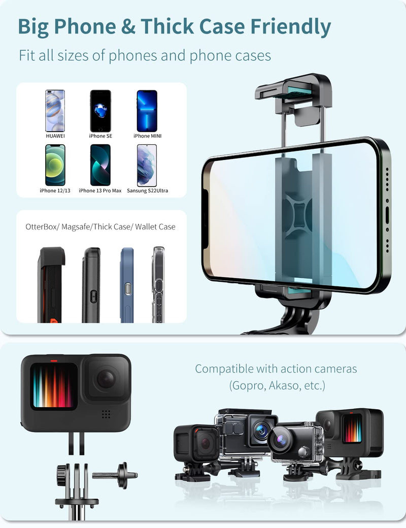 [Australia - AusPower] - Selfie Stick Tripod with Detachable Wireless Remote, 4 in 1 Extendable Portable Selfie Stick & Phone Tripod Stand Compatible with Gopro, iPhone/Samsung/Huawei, etc. Black 