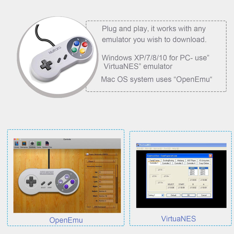 [Australia - AusPower] - 2X Classic SNES USB Controller for Retro Gamings, kiwitatá Super NES USB Wired Game Controller Joystick for Windows PC Mac Raspberry Pi 