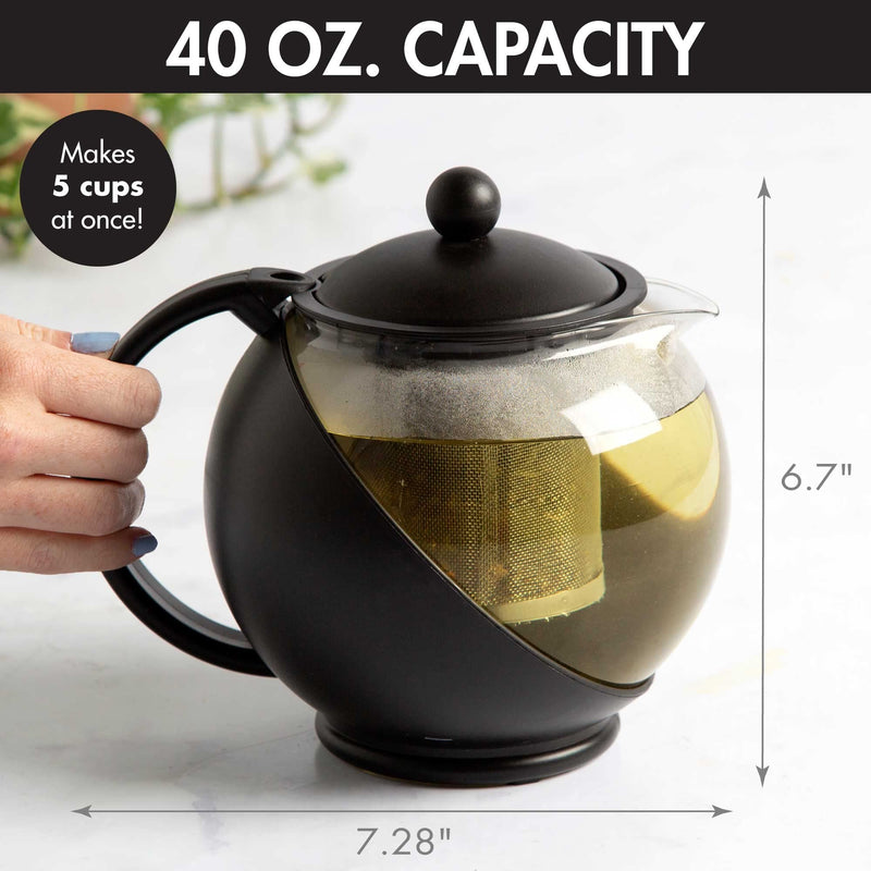 [Australia - AusPower] - Primula Half Moon Teapot with Removable Infuser, Glass Tea Maker, Stainless Steel Filter, Dishwasher Safe, 40-Ounce, Black 