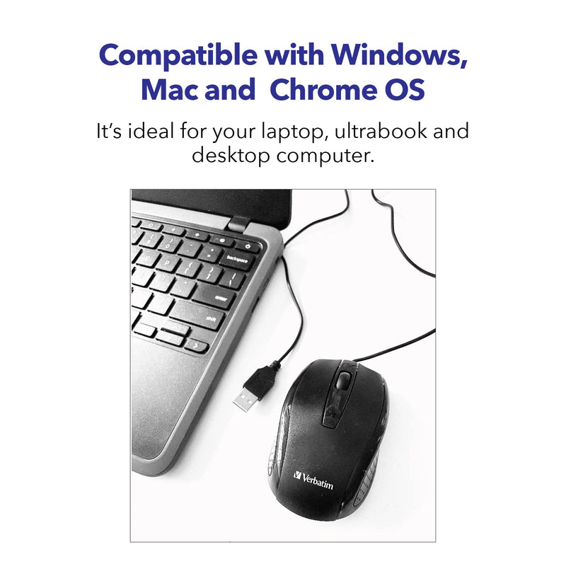[Australia - AusPower] - Verbatim Wired Computer Mouse - Corded USB Mouse for Laptops and PCs - Right or Left Hand Use, Black Glossy Black 