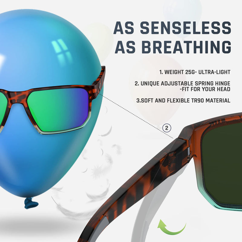 [Australia - AusPower] - TOREGE Sports Polarized Sunglasses for Men Women Glasses Cycling Running Fishing Boating Trekking Beach Glasses TR66 Amber-tortoise Light Blue Frame & Green Lens 
