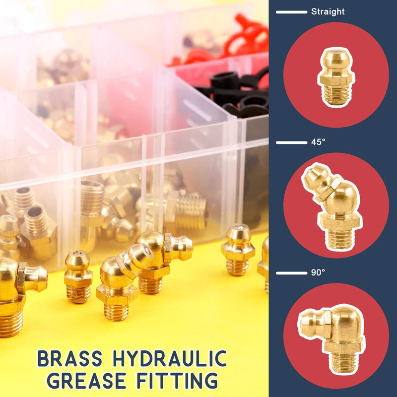 [Australia - AusPower] - Hilitchi Hydraulic Zerk Grease Fittings Assortment Kit with Grease Zerk Caps (SAE & Metric Grease Fitting-156Pcs) SAE & Metric-156PCS 