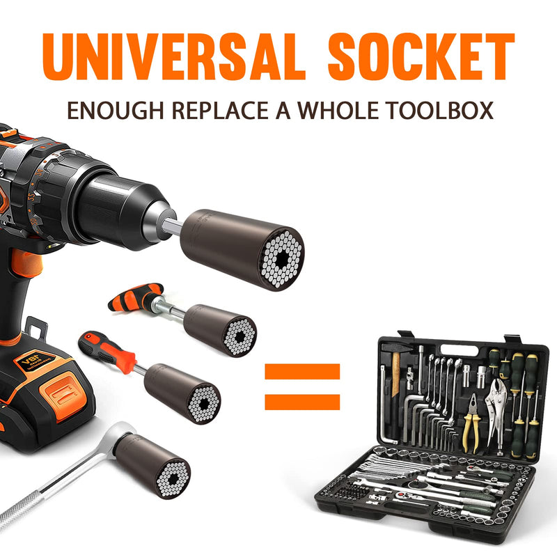 [Australia - AusPower] - Universal Socket Tool Men Gifts - Sockets Set Super Grip with Adapter Drill Christmas Stocking Stuffers Birthday Gifts for Dad Husband Women Him Father Boyfriend Cool Gadgets Handy Stuff (7-19mm) Glossy Black 