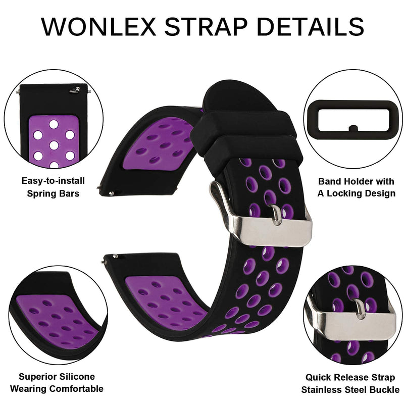 [Australia - AusPower] - Universal 18mm 20mm 22mm 24mm Width Silicone Watch Band Replacement, Quick Release Rubber Watch Bands for Men & Women Black-Purple 