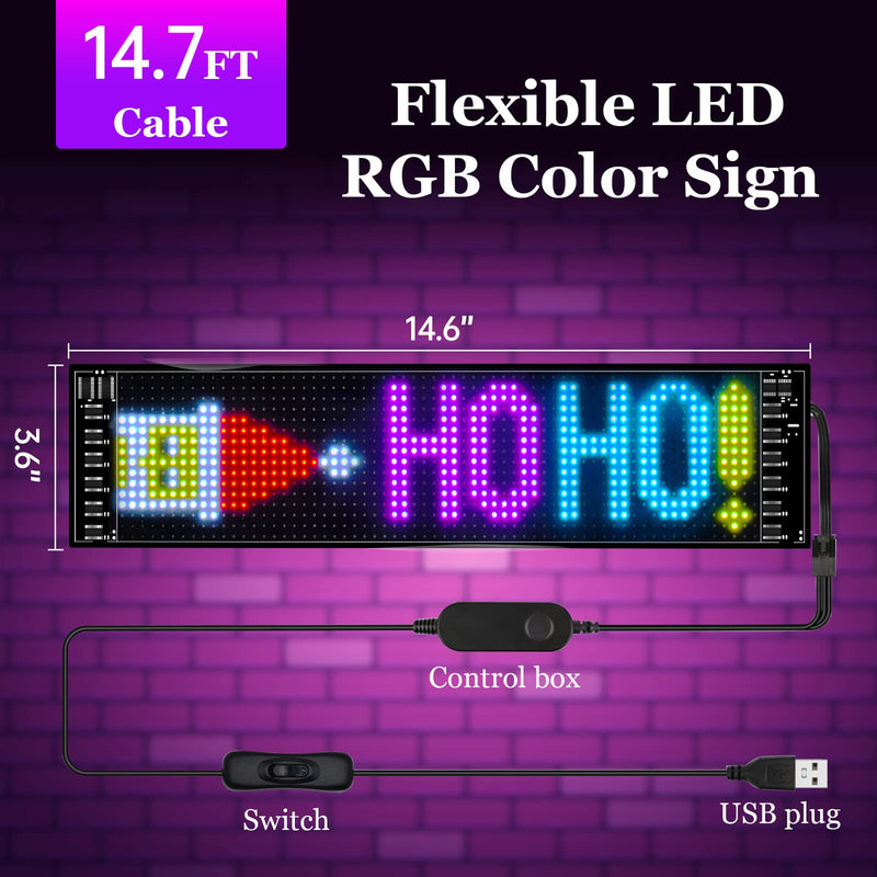 [Australia - AusPower] - GOTUS LED Sign for Car,Scrolling LED Sign,Flexible LED RGB Color Sign,14.7FT Cable,Bluetooth APP,DIY Design Animations,Text, Graffiti (14.6''x3.6'') 14.6''x3.6'' 