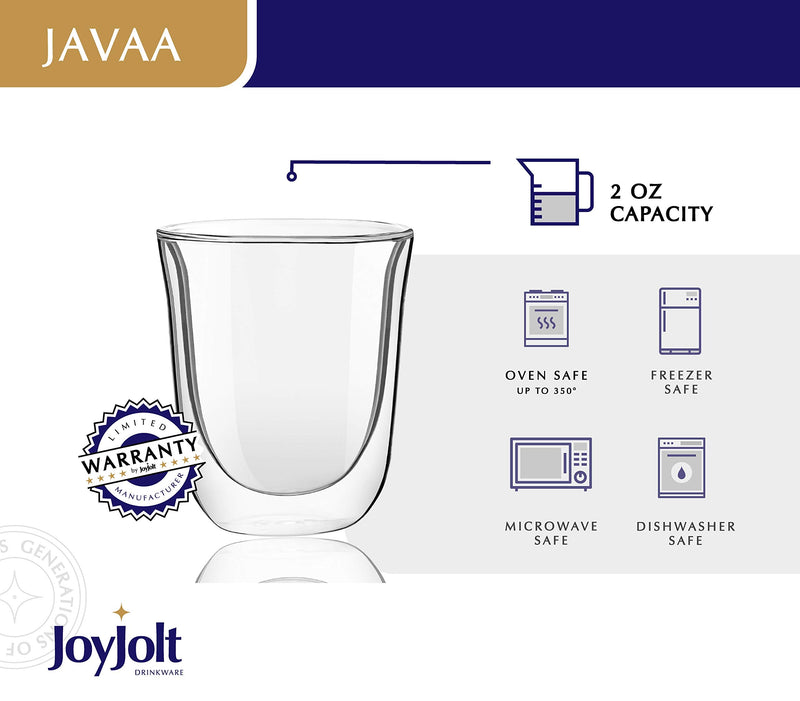 [Australia - AusPower] - JoyJolt Javaah Double Walled Espresso Glasses Espresso Cups (Set of 4)- 2-Ounces 