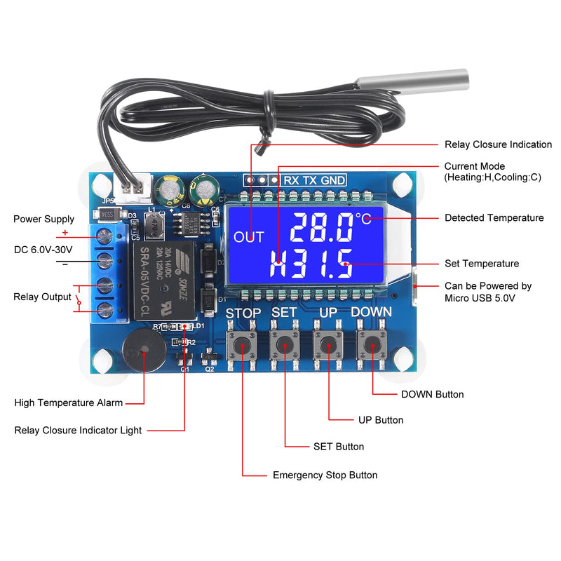 [Australia - AusPower] - ACEIRMC 2pcs XY-T01 Electronic Temperature Controller, DC 6 - 30V 24V Digital Temperature Control Module -50°C to 100°C Digital Thermostat Temperature Control Switch Boards with Waterproof NTC Probe 