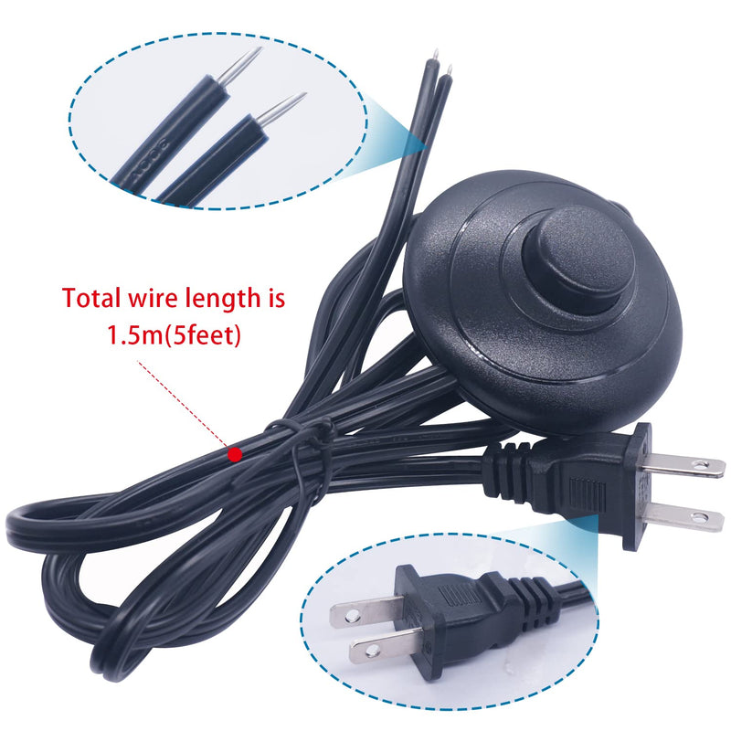 [Australia - AusPower] - TWTADE Foot Switch Floor Foot Inline Pedal Push Switch with Wire Plug Round Lamp Light Foot Control Footswitch AC 125V for lamp DJT-BK-1.5M 