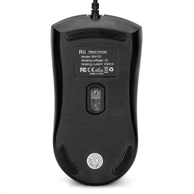 [Australia - AusPower] - Rii RM105 Wired Mouse,Computer Mouse with Colorful RGB Backlit,2400 DPI Levels,Comfortable Grip Ergonomic Optical ,USB Wired Mice Support Windows PC, Laptop,Desktop,Notebook,Chromebook (1 Pack) 