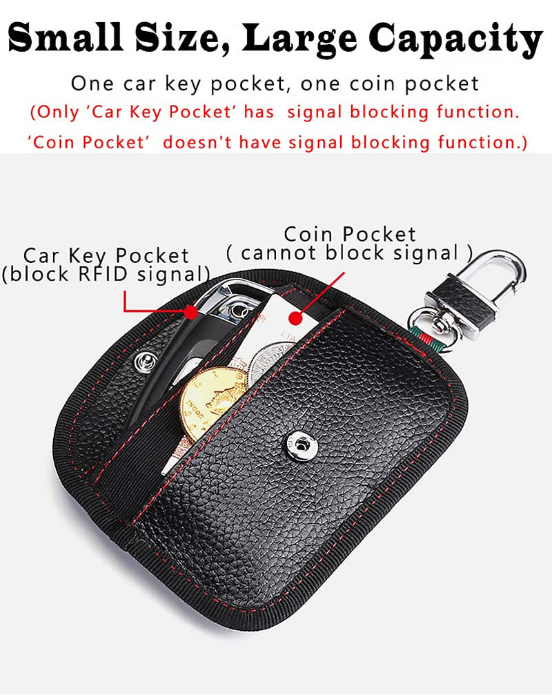 [Australia - AusPower] - VAWcornic 2 Pack Faraday Bag for Car Key Fob, Genuine Leather Car Key RFID Signal Blocking Pouch Keyless Signal Block Key Case for Car Security, Anti-Theft Remote Entry Smart Fob Protection - Black 