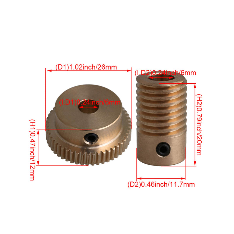 [Australia - AusPower] - CNBTR 0.5 Modulus Brass Gear Shaft Set 6mm Hole Dia + 50T Brass Wheel Set 1:50 Reduction Ratio 