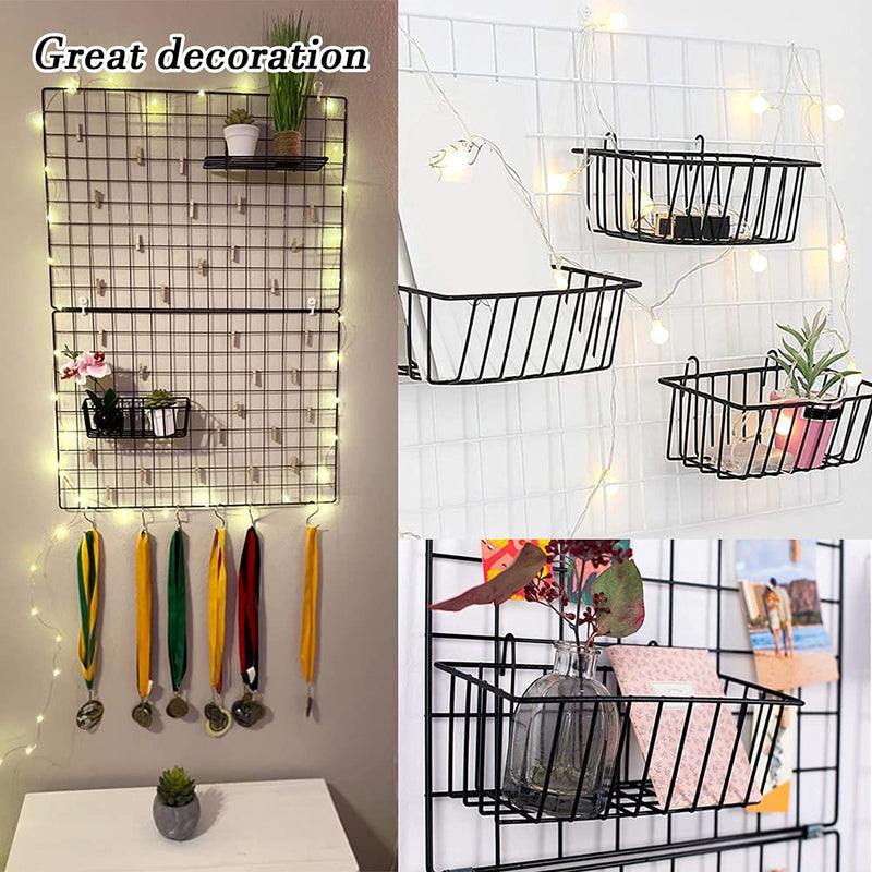 [Australia - AusPower] - 3 Pack Wall Grid Panel Hanging Wire Basket,Wall Storage and Display Basket,Grid Wall Storage Basket for Kitchen,Home Decor Supplies,Black 