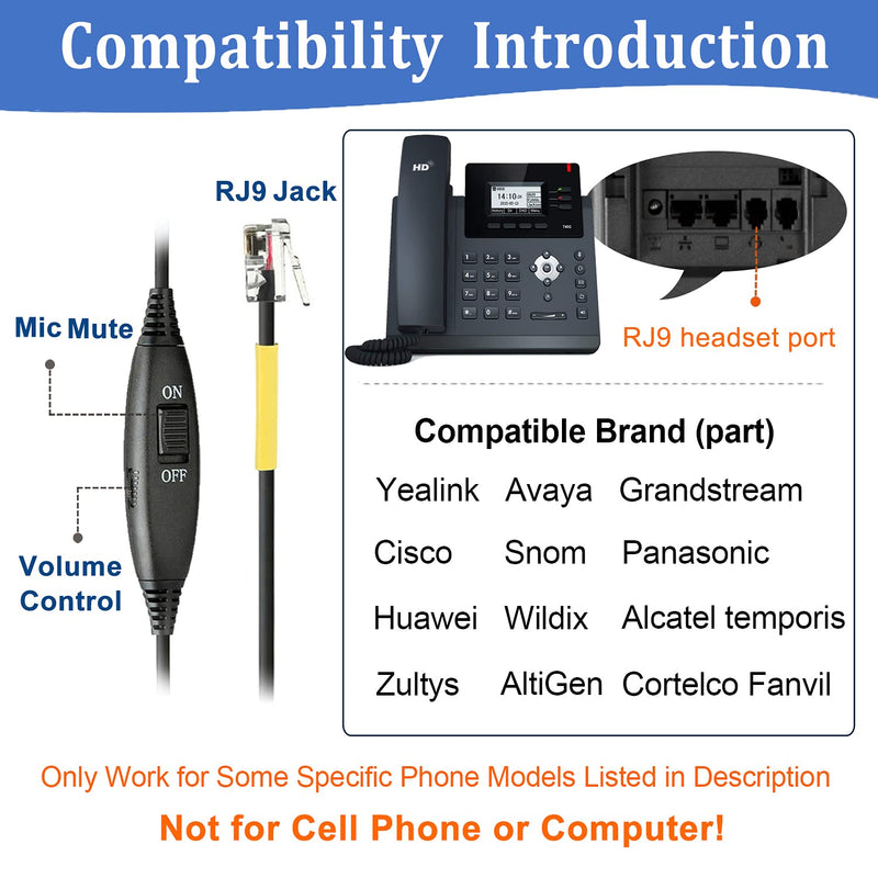 [Australia - AusPower] - RJ9 Phone Headset with Noise Cancelling Microphone, Callez Office Phone Headset Mono Compatible with Yealink T46S T42S T48S T41S T27G T20P T21P Avaya 1608 9608 Grandstream GXP2170 2135 Panasonic Cisco 