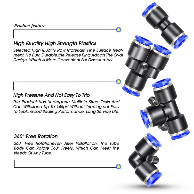 [Australia - AusPower] - TAILONZ PNEUMATIC 1/4 Inch od Push to Connect Fittings Pneumatic Fittings Kit 10 Spliters+10 Elbows+10 tee+10 Straight (40 pcs) 1/4"OD Blue 40 