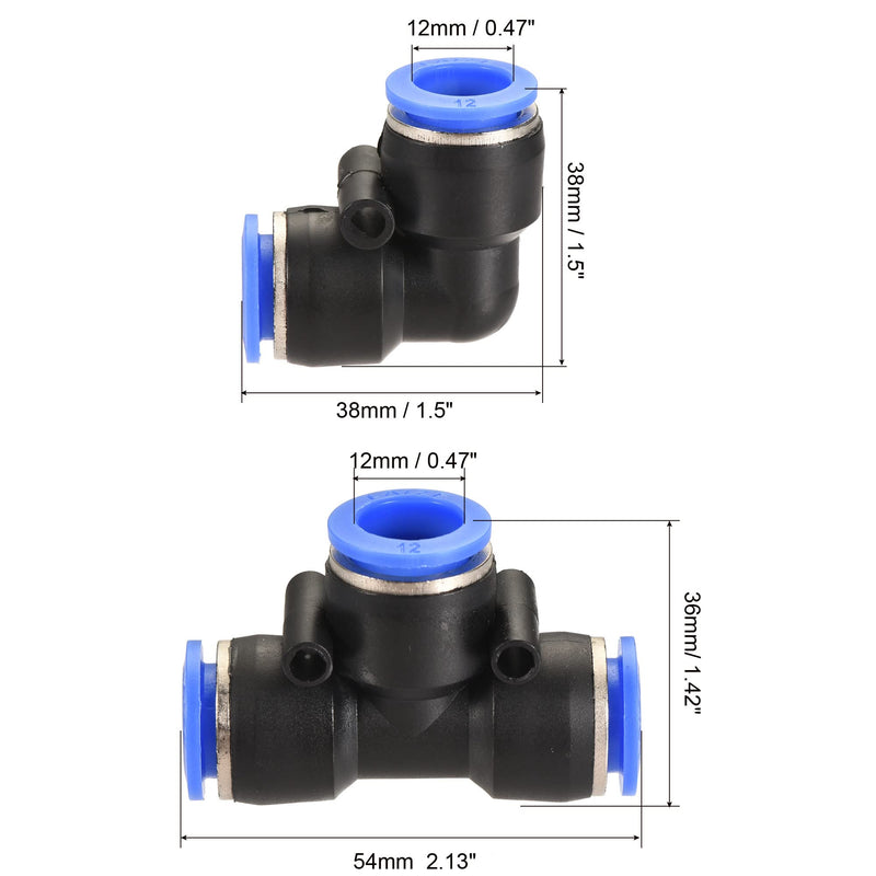 [Australia - AusPower] - MECCANIXITY Plastic Push to Connect Fittings Fit 12mm Tube OD Push Lock Tube Fitting, 6Pcs Tee 5Pcs Elbow Black Blue 