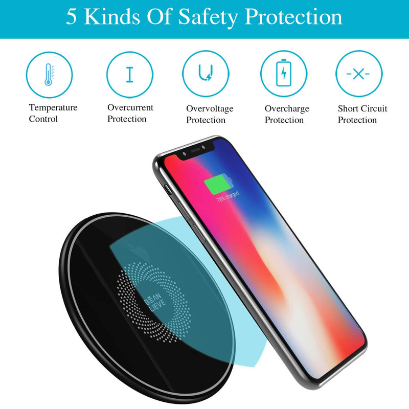 [Australia - AusPower] - Beanlieve Qi Wireless Charging Pad,10W Wireless Charger Compatible with Galaxy S10/S10 Plus/S9/S9 Plus/S8/S8Plus,7.5W Wireless Charger Compatible with iPhone XS/X/8/8 Plus,5W for All Qi-Enabled Phone black 