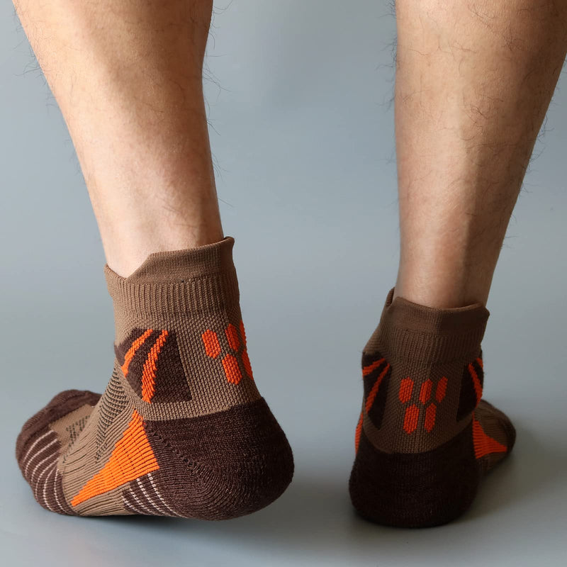 [Australia - AusPower] - Men's Low Cut Ankle Athletic Socks Cushioned Breathable Running Performance Sport Tab cotton Socks(5 pack) Black/Grey/Brown/Dark Blue/Olive-green/Sky Blue 