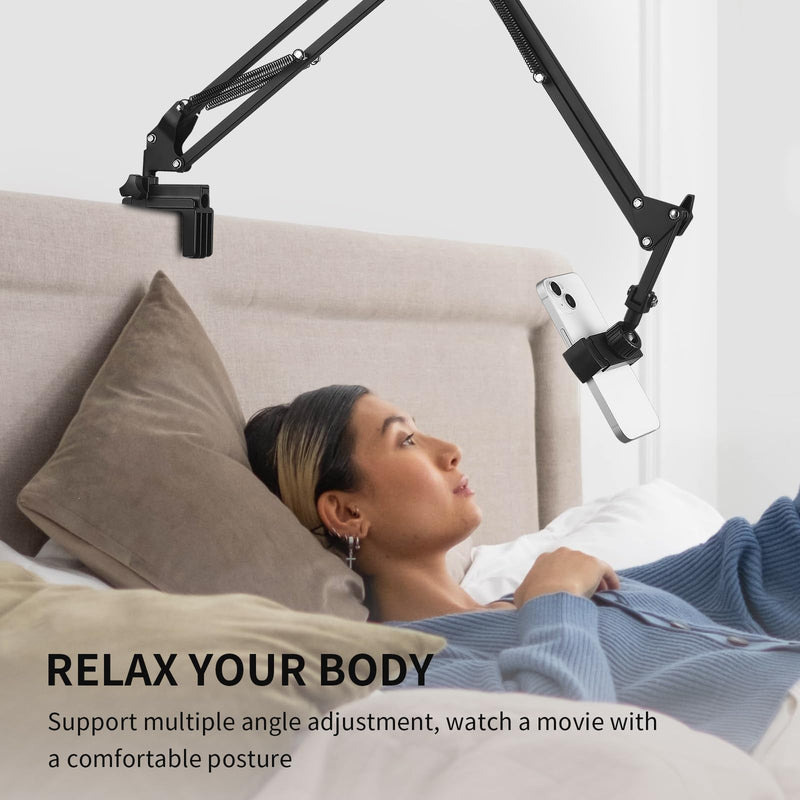 [Australia - AusPower] - Phone Holder for Desk, Phone Holder for Bed with Adjustable Clamp Clip, Flexible Phone Stand Lazy Bracket Mount Long Arms Clamp for iPhone, Samsung, Google Pixel, Moto (Black) Black 