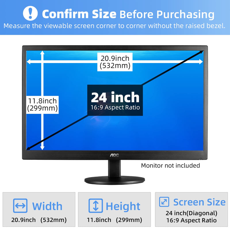 [Australia - AusPower] - Computer Privacy Screen Filter 24 inches for 16:9 Aspect Widescreen Computer Monitor – Removable Anti Glare Blue Light Privacy Filter, Anti-Scratch Screen Protective Film, Computer Screen Privacy Shield 24 in 24'' Privacy Screen (16:9) 