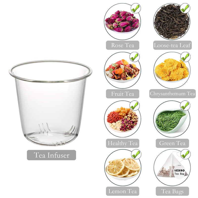 [Australia - AusPower] - Lezero Glass Tea Infuser Cups with Strainer and Lid, 15 ounce Heat Resistance Borosilicate Glass Teacups for Blooming Tea & Loose Leaf Tea, Lead-free, Microwave & Dishwasher Safe - For Tea Lovers 