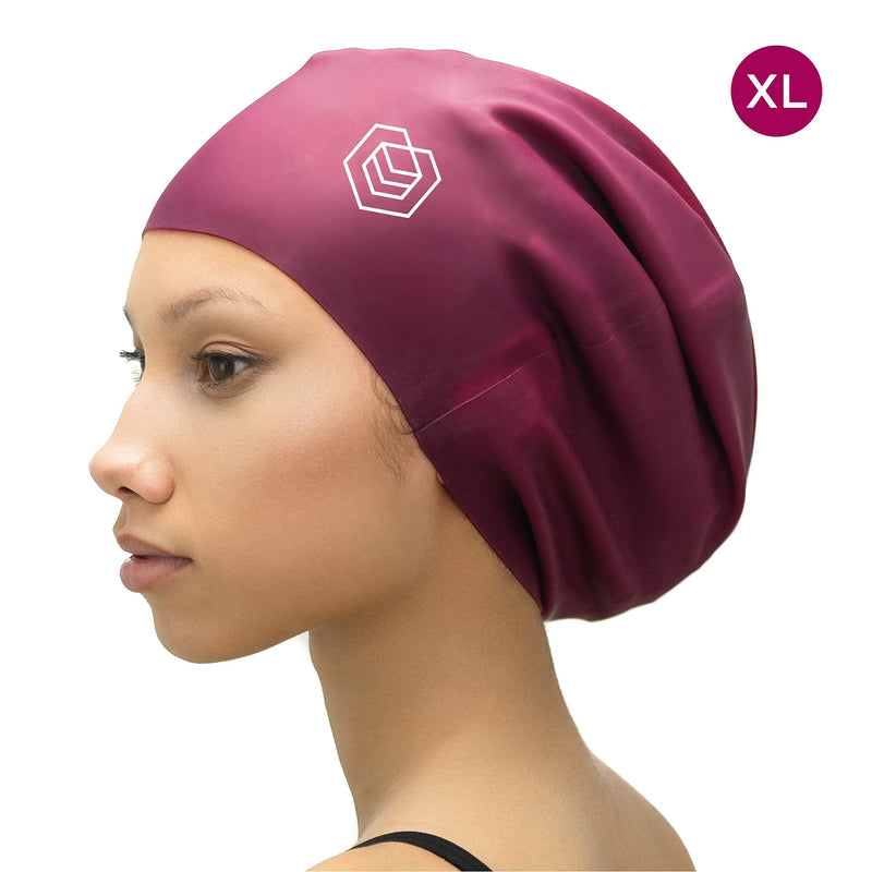 [Australia - AusPower] - SOUL CAP – Large Swimming Cap for Long Hair - Designed for Long, Thick and Curly Hair - Adults, Kids and Children - Women & Men - Premium Silicone Burgundy 