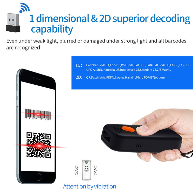 [Australia - AusPower] - Portable Handheld Mini 2D Bluetooth Wireless Barcode Scanner,Symcode USB CCD QR Bar Code Reader Able to Scan Codes on Screen Scanner for POS/Android/iOS/iMac/Ipad 