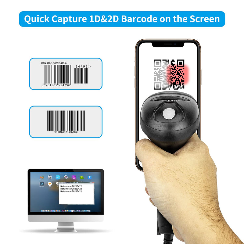 [Australia - AusPower] - Handheld USB QR Barcode Scanner, NetumScan Wired Automatic 1D 2D Image Bar Code Reader with Adjustable Stand for Store, Supermarket, Warehouse (Wired) 