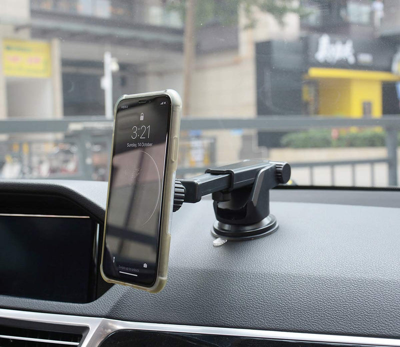 [Australia - AusPower] - Emoly 2020 Magnetic Phone Car Mount, Universal Dashboard Windshield Industrial- Strength Suction Cup Car Phone Mount Holder with Adjustable Telescopic Arm for All Cell Phones（Black） 
