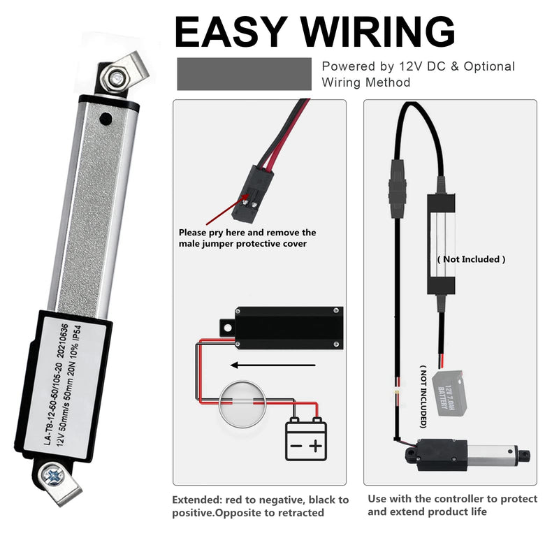 [Australia - AusPower] - Mini Electric Linear Actuator Stroke 2"Force 4.5 lbs12V | High-Speed 1.97"/secWeight 0.15KG Ideal for Intelligent Range Hood, Fan Blades, Cabinets, Window Opener, Robotics, Home Automation 2 inch Small 