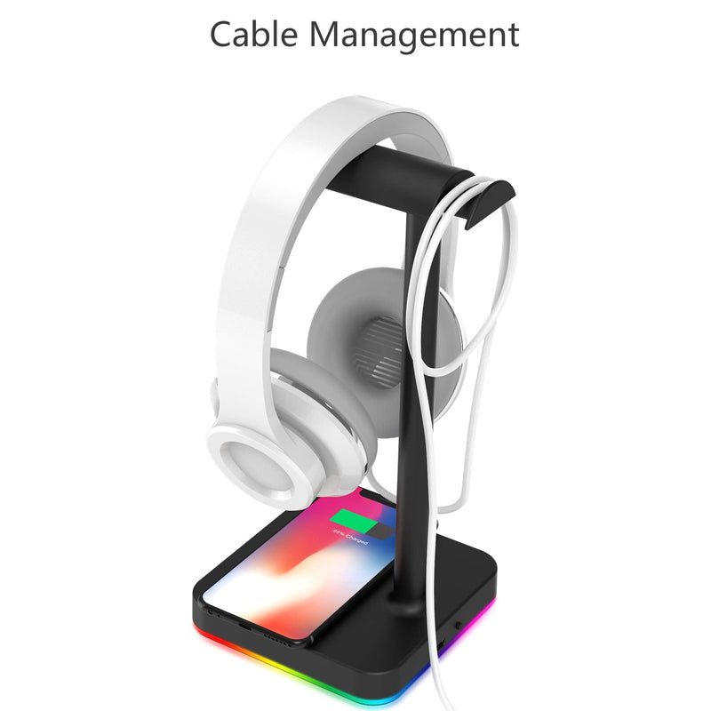 [Australia - AusPower] - RGB Headphone Stand with Wireless Charger KAFRI Desk Gaming Headset Holder Hanger Rack with 10W/7.5W Fast Charge QI Wireless Charging Pad - Suitable for Gamer Desktop Table Game Earphone Accessories A-ONE STAND 