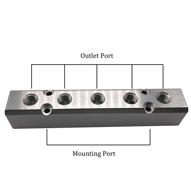 [Australia - AusPower] - 5 Way Pneumatic Manifold Air Distribution Block, G1/2 Supply Port, G1/4-Inch Output Port, Aluminum Alloy 5 Way 7 Port 