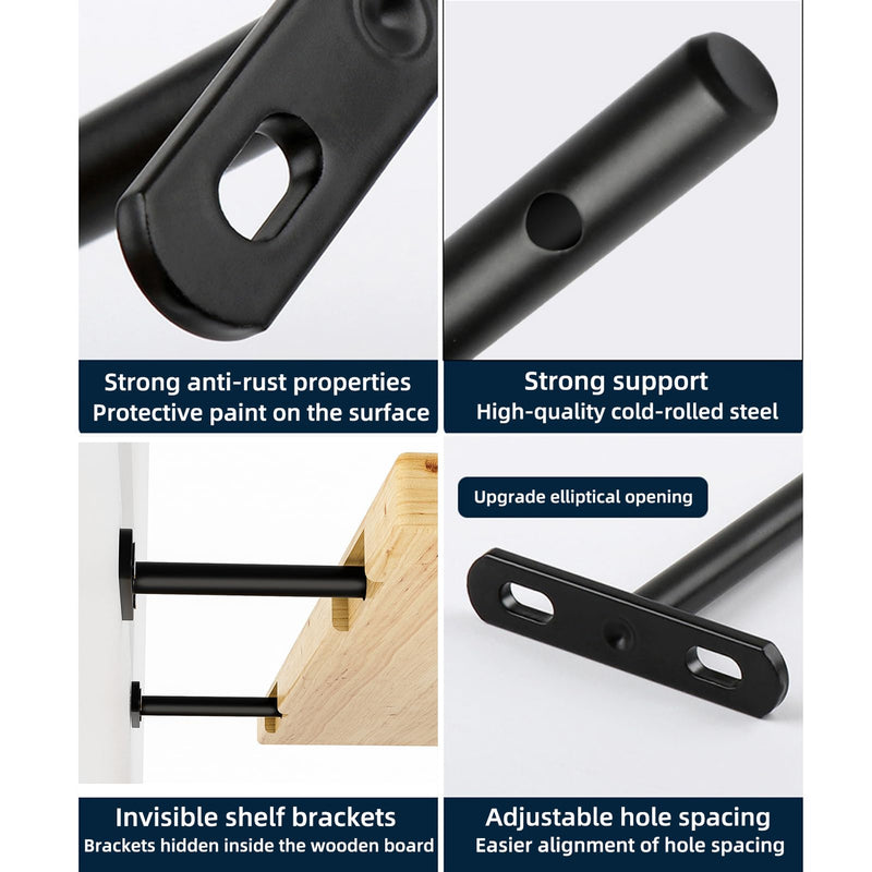 [Australia - AusPower] - 6 Pcs Floating Shelf Bracket| 4-Inch(Deep) Hidden Floating Shelves Brackets for Wood Shelf| Floating Shelf Hardware Heavy Duty (Black)| Blind Shelf Supports| Comes with Expansion Tube + Screw 