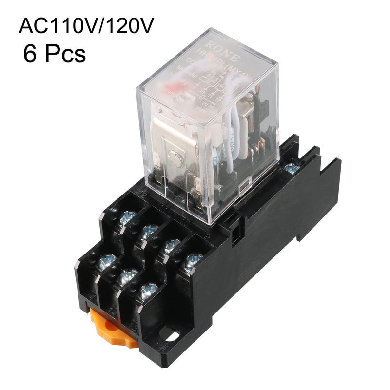 [Australia - AusPower] - uxcell 6 Pcs AC 110V/120V Coil 4PDT 35mm DIN Rail Power Relay + Socket 