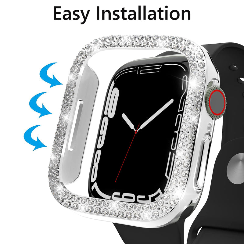 [Australia - AusPower] - Hooglny Hard PC Case Compatible for Apple Watch Series 7 45mm, Bling Rhinestone Protective Cover Shell for iWatch Series 7 Accessories Women Girls, Without Screen Protector, 3 Pcs (Silver Edge) Black/White/Pink(Silver Edge) 