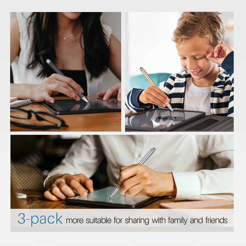 [Australia - AusPower] - Stylus for iPad (3 Pcs), Abiarst Touch Screens Stylus Pens Disc & Fiber Tip for Apple/iPhone/Ipad pro/Mini/Air/Android/Microsoft/Surface All Capacitive Touch Screens (3-Pack (Black/Silver/Champagne)) 3-Pack (Black/Silver/Champagne) 