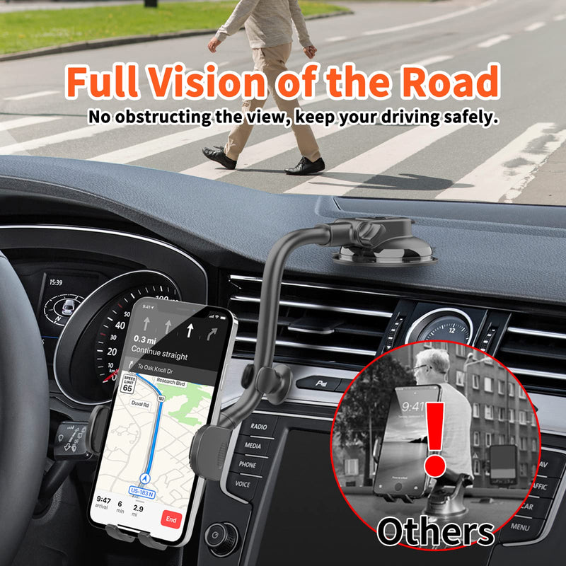 [Australia - AusPower] - 1Zero Car Phone Holder Mount [Flexible Gooseneck Long Arm] Hands-Free Cell Phone Holder for Car [Case Friendly] Dashboard Windshield Air Vent Smartphone Holder Strong Suction Cup Anti-Shake Stabilizer 
