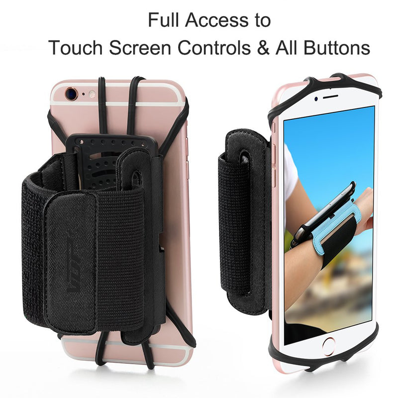 [Australia - AusPower] - VUP Cell Phone Holder Wristband for iPhone Xs Max/XS/XR/X/6S/7/8 Plus, Galaxy S10/S10+/S10e/S9/S9+/S8 Note 9/8/J7, LG G6, Google Pixel 3 XL, 180 Rotatable Armband for 4.0"~6.5" Mobile Phone Black 