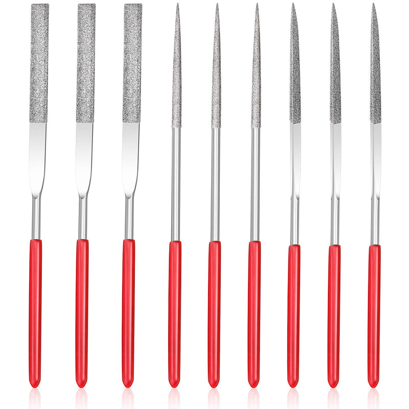 [Australia - AusPower] - 9 Pieces Miniature and Model Files, Includes Diamond File Set of Round, Flat and Triangular Metal File 