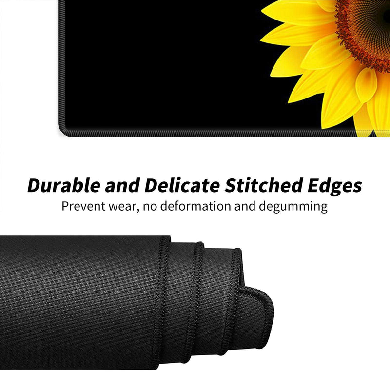 [Australia - AusPower] - Desk Pad Mat Large Mouse Pad XL Extended Mousepad Gaming with Sunflower Black 31.5" 11.8" Huge Mouse Pads for Computer Laptop Home Office + Cup Coaster and Cute Stickers 