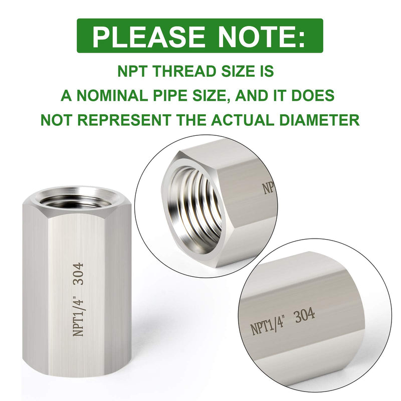 [Australia - AusPower] - TAISHER 2PCS Forging of 304 Stainless Steel Full Hex Coupling, 1/4-Inch Female Pipe x 1/4-Inch Female Pipe Fitting 2PCS 1/4" Style 1 