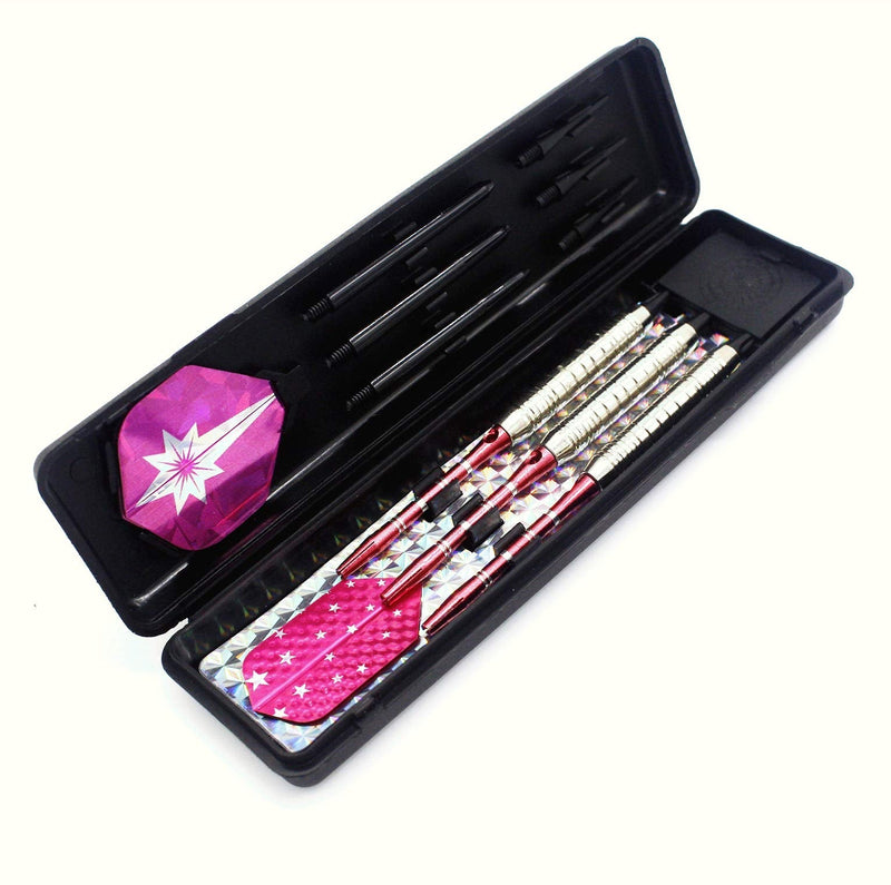[Australia - AusPower] - ROOBEEO Soft Tip Darts Set for Electronic Dart Board 18/22g Plastic Tip Darts Set with Brass Barrels&Aluminum Shafts, 6 Flights 3 Spare Plastic Dart Shaft 20 Soft Tips Portable Case 18g-Silver&Pink 