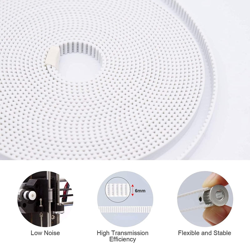 [Australia - AusPower] - 6mm Timing Belt 3D Printer Belt White GT2 Open Synchronous Belt PU with Steel Core 10M 