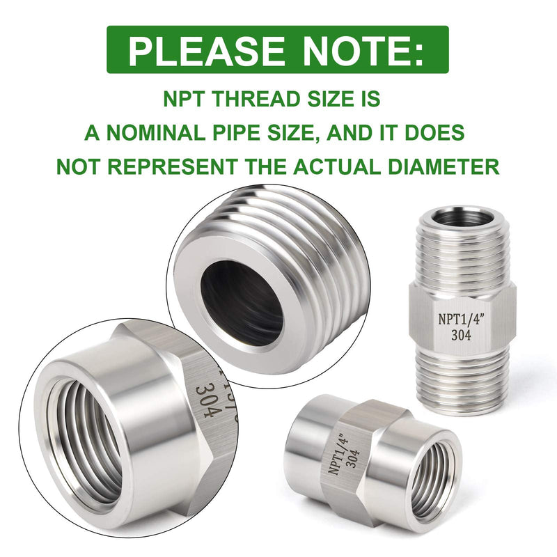 [Australia - AusPower] - TAISHER 304 Stainless Steel Pipe Fitting, Hex Nipple, Coupling,1/4 x 1/4 NPT Male Thread Pipe, 1/4 x 1/4 NPT Female Thread Pipe 1/4" NPT 