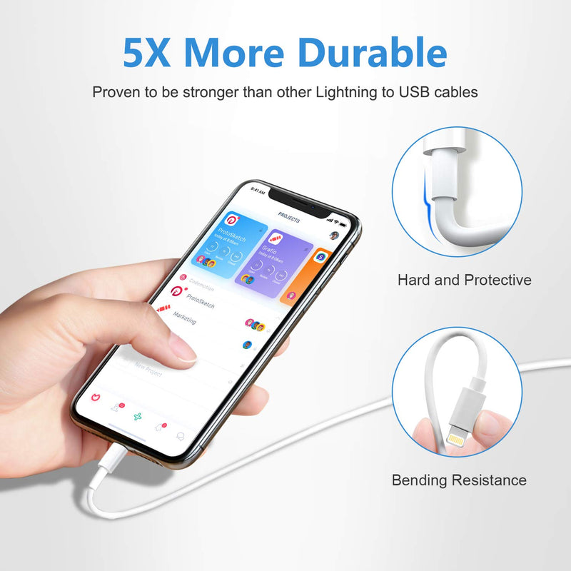 [Australia - AusPower] - Sundix iPhone Charger Cable, 5Pack 3FT/3FT/3FT/6FT/10FT Fast Sync Charger Lightning Cable Charging Cord Compatible iPhone X/8/8 Plus/ 7/7 Plus/ 6s /5C/ SE White5pack 